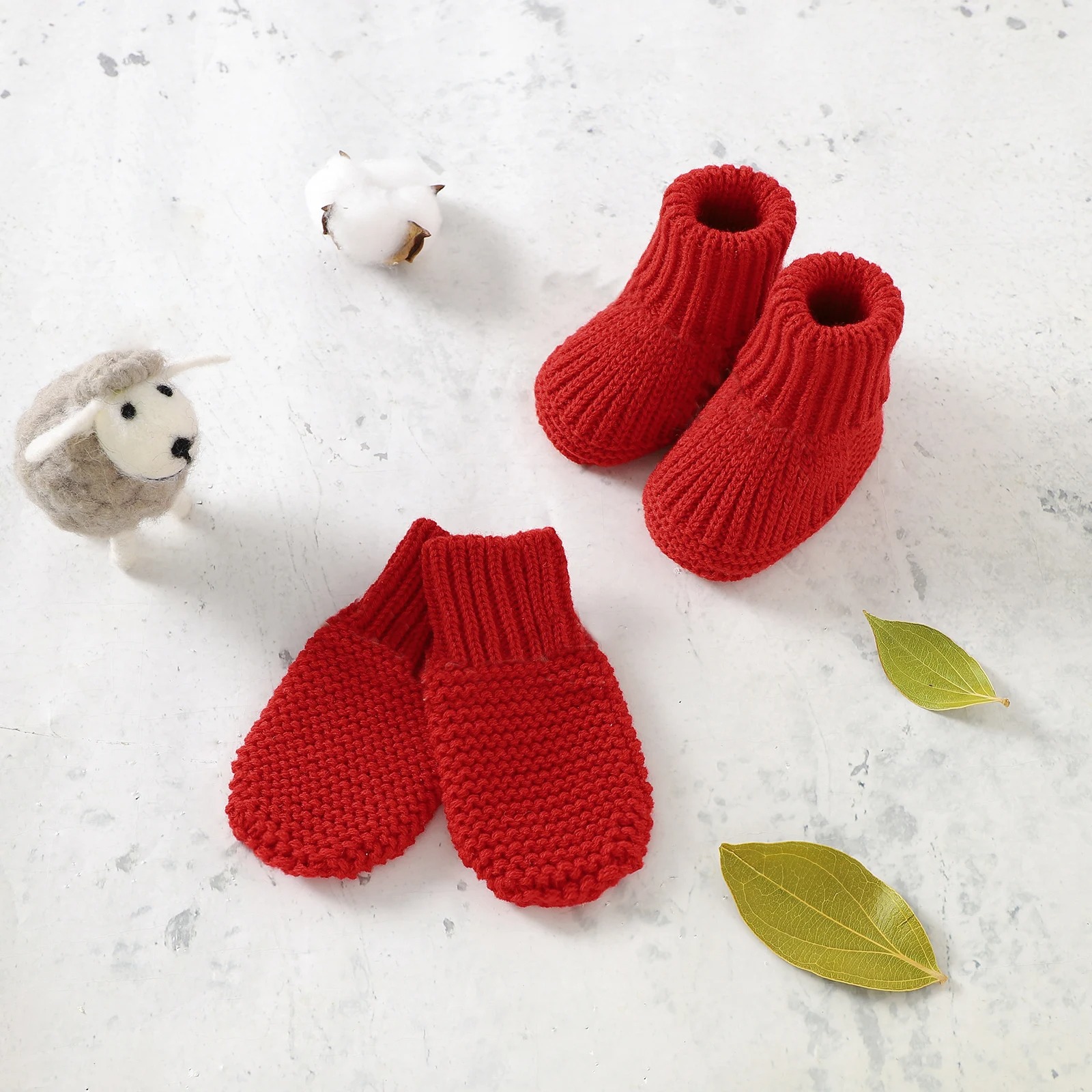 Cotton Knit Mittens and Booties - Velvet